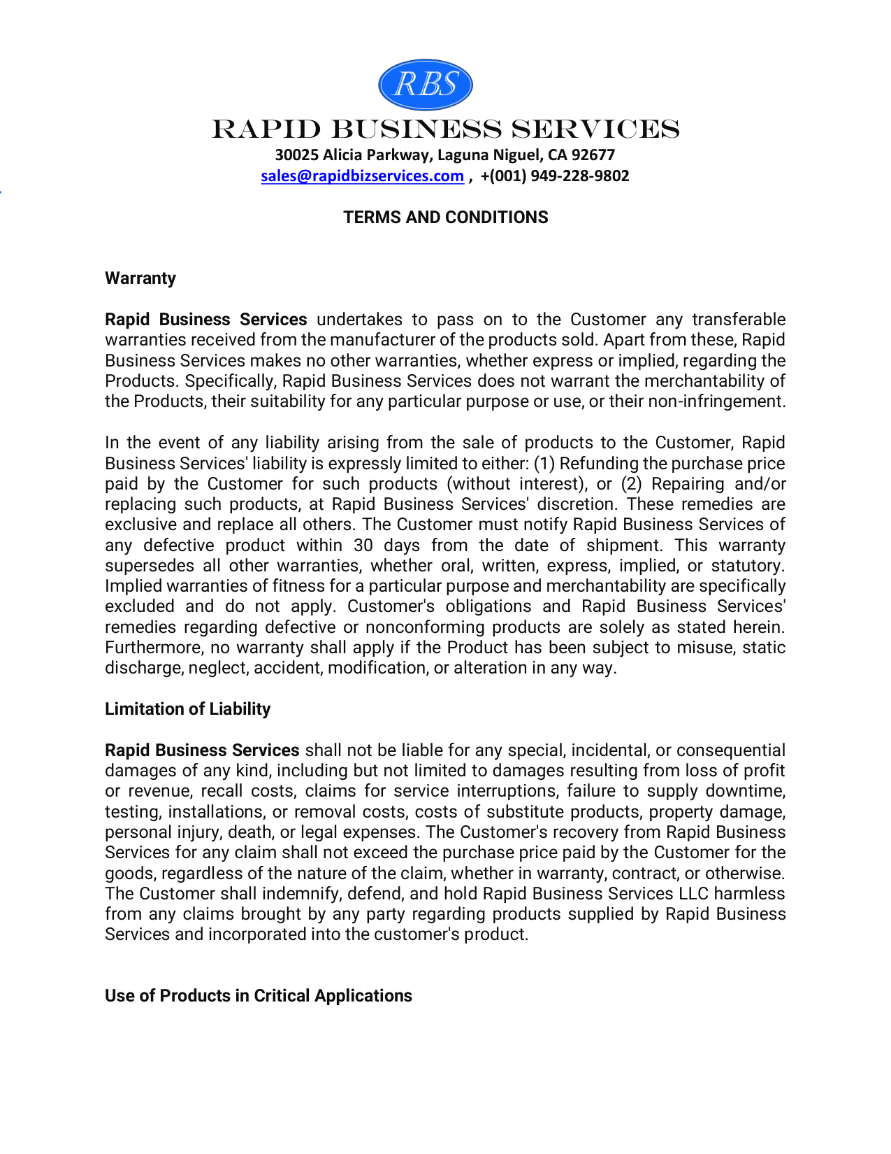 Terms and Conditions page 1